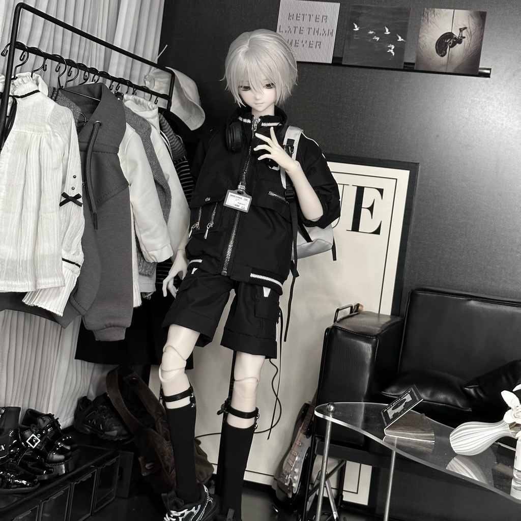 1/4ドール服 モノクロ ジャケットセット カーゴパンツ 1/6ドール服