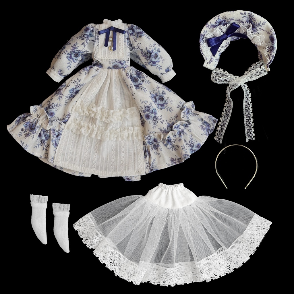 バラ柄ワンピース Azone OB22 OB24 OB26 オビツ22 オビツ24 オビツ26 1/6ドール服 ピュアニーモ S ピュアニーモ M