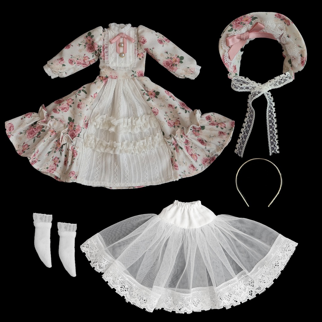 バラ柄ワンピース Azone OB22 OB24 OB26 オビツ22 オビツ24 オビツ26 1/6ドール服 ピュアニーモ S ピュアニーモ M