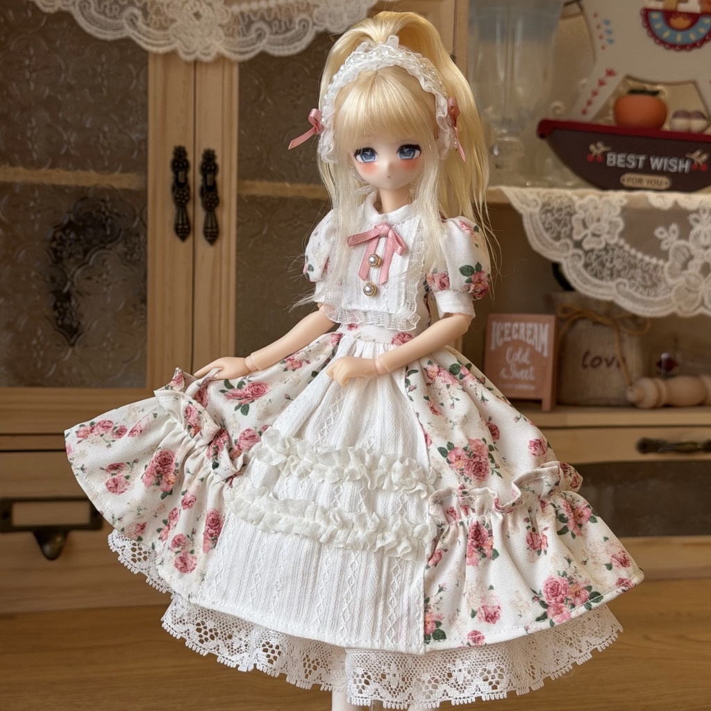 バラ柄ワンピース Azone OB22 OB24 OB26 オビツ22 オビツ24 オビツ26 1/6ドール服 ピュアニーモ S ピュアニーモ M