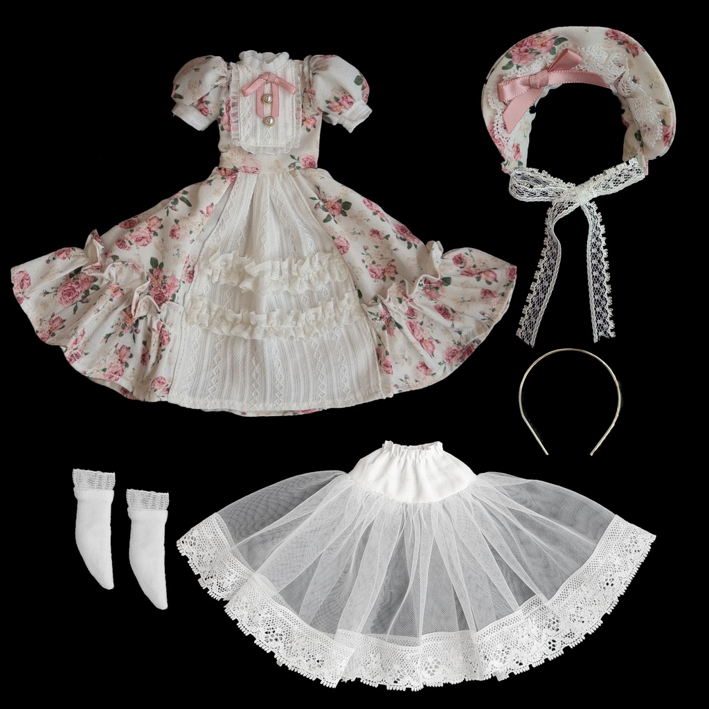 バラ柄ワンピース Azone OB22 OB24 OB26 オビツ22 オビツ24 オビツ26 1/6ドール服 ピュアニーモ S ピュアニーモ M