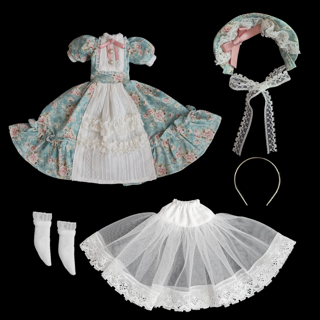 バラ柄ワンピース Azone OB22 OB24 OB26 オビツ22 オビツ24 オビツ26 1/6ドール服 ピュアニーモ S ピュアニーモ M