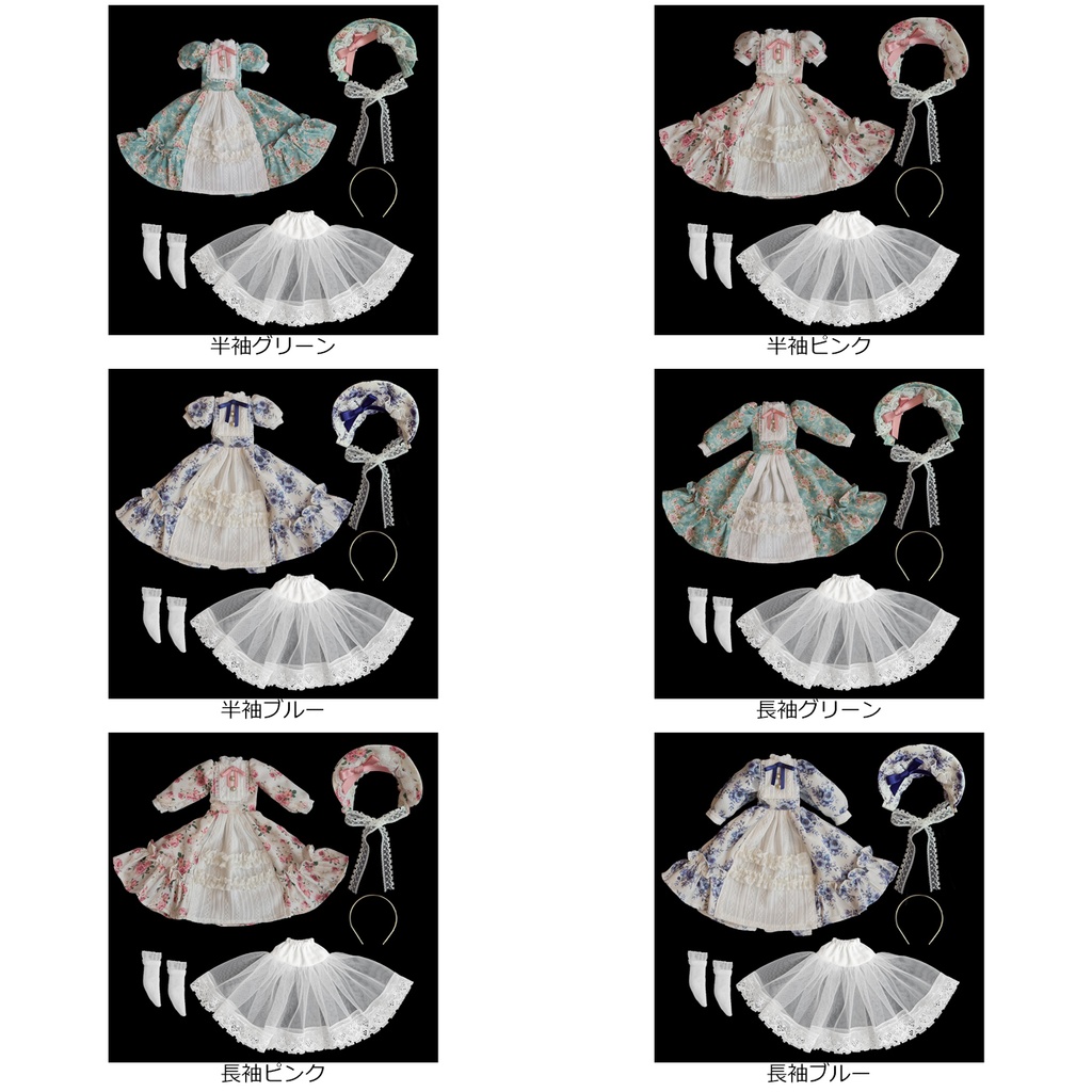 バラ柄ワンピース Azone OB22 OB24 OB26 オビツ22 オビツ24 オビツ26 1/6ドール服 ピュアニーモ S ピュアニーモ M