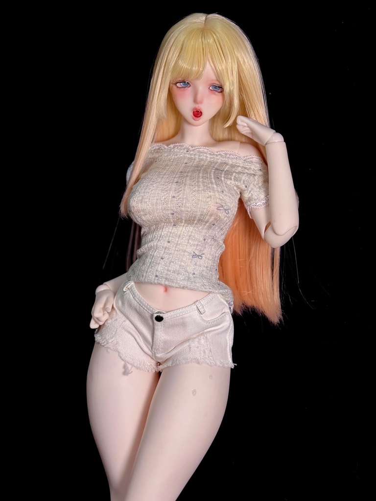 1/4ドール服 オフショルダー半袖トップス ショートパンツ
