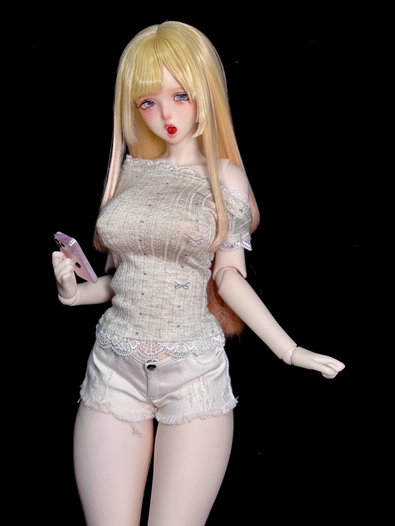 1/4ドール服 オフショルダー半袖トップス ショートパンツ