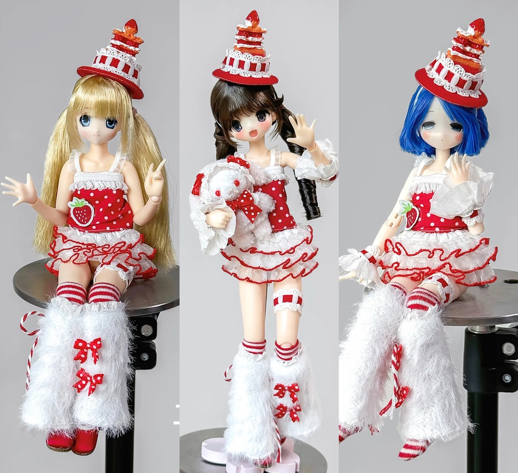 スイーツコーデ　いちご　9点セット　Azone　OB22　OB24　オビツ22　オビツ24　1/6ドール服　ピュアニーモ S　ピュアニーモ M