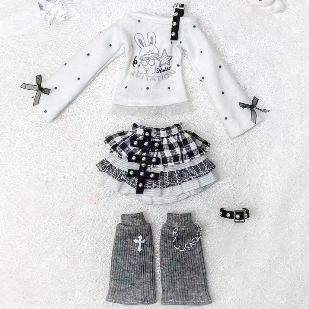 1/6ドール服　モノクロラビット　Azone　OB22　OB24　オビツ22　オビツ24　ピュアニーモ S　ピュアニーモ M　
