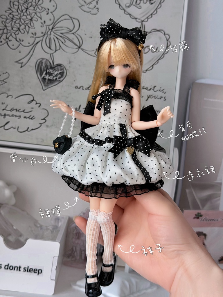 1/6ドール服 ドットワンピース Azone OB22 OB24 オビツ22 オビツ24 ピュアニーモ S ピュアニーモ M ドール服