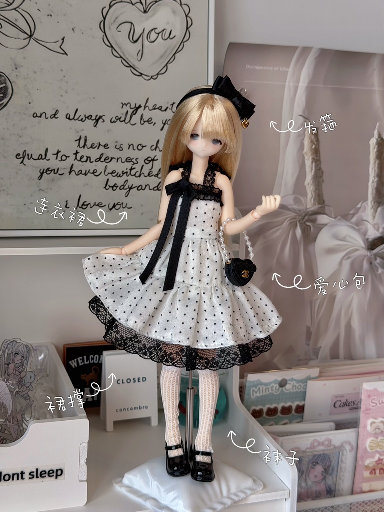 1/6ドール服 ドットワンピース Azone OB22 OB24 オビツ22 オビツ24 ピュアニーモ S ピュアニーモ M ドール服