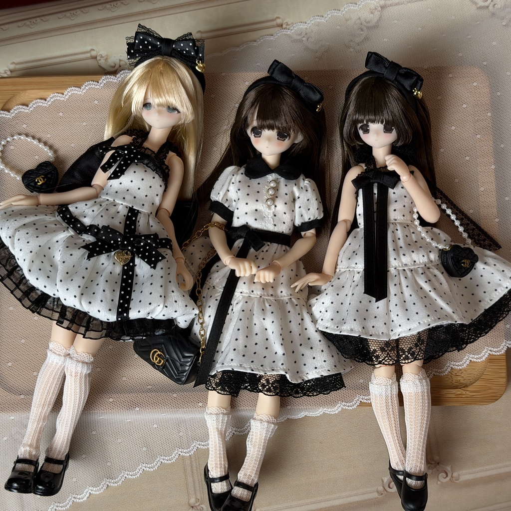 1/6ドール服 ドットワンピース Azone OB22 OB24 オビツ22 オビツ24 ピュアニーモ S ピュアニーモ M ドール服
