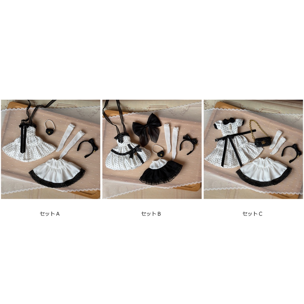 1/6ドール服 ドットワンピース Azone OB22 OB24 オビツ22 オビツ24 ピュアニーモ S ピュアニーモ M ドール服