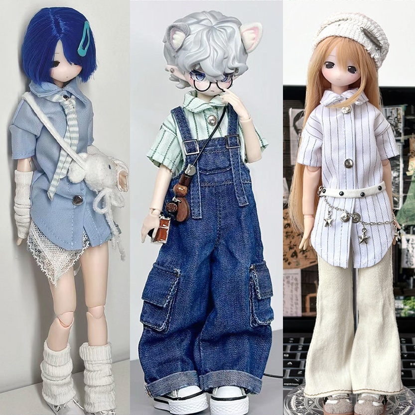 1/6　1/4　ロング丈半袖ブラウス　ドール服　Azone　OB22　OB24　オビツ22　オビツ24　ピュアニーモ S　ピュアニーモ M　MDD　MSD