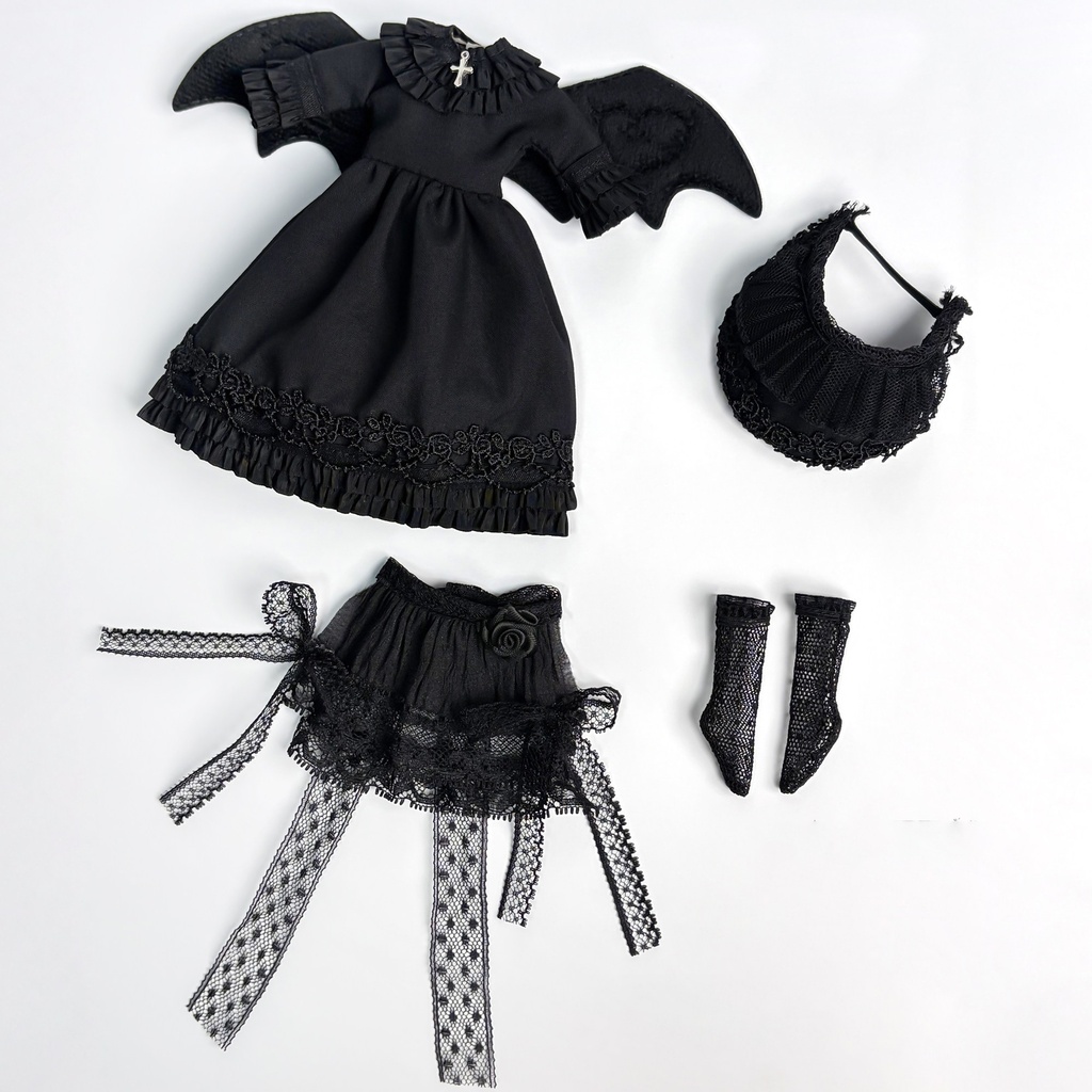 1/6　黒翼の呪文　ドール服　Azone　OB22　OB24　オビツ22　オビツ24　ピュアニーモ S　ピュアニーモ M　