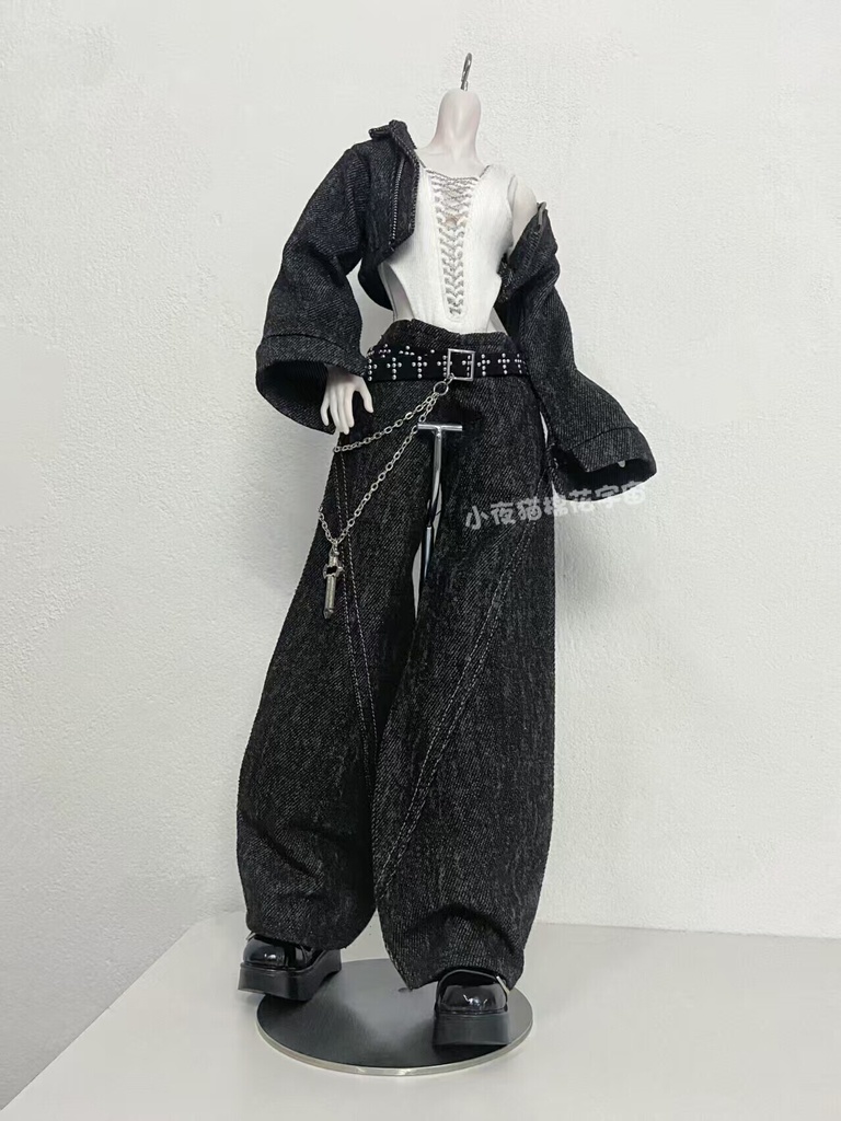 1/4ドール服 デニムジャケット ワイドパンツセット Vネックボディスーツインナー