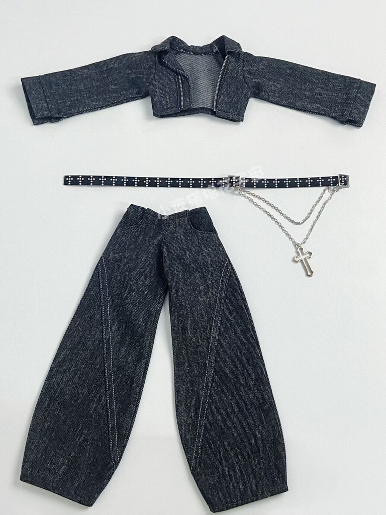 1/4ドール服 デニムジャケット ワイドパンツセット Vネックボディスーツインナー