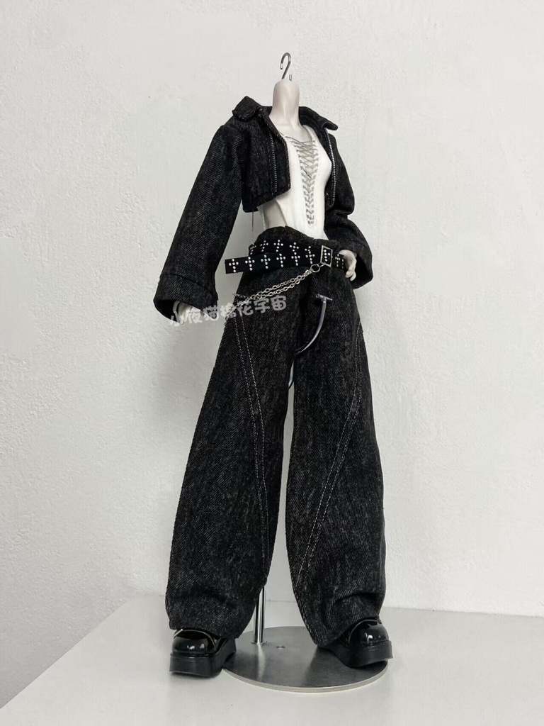 1/4ドール服 デニムジャケット ワイドパンツセット Vネックボディスーツインナー
