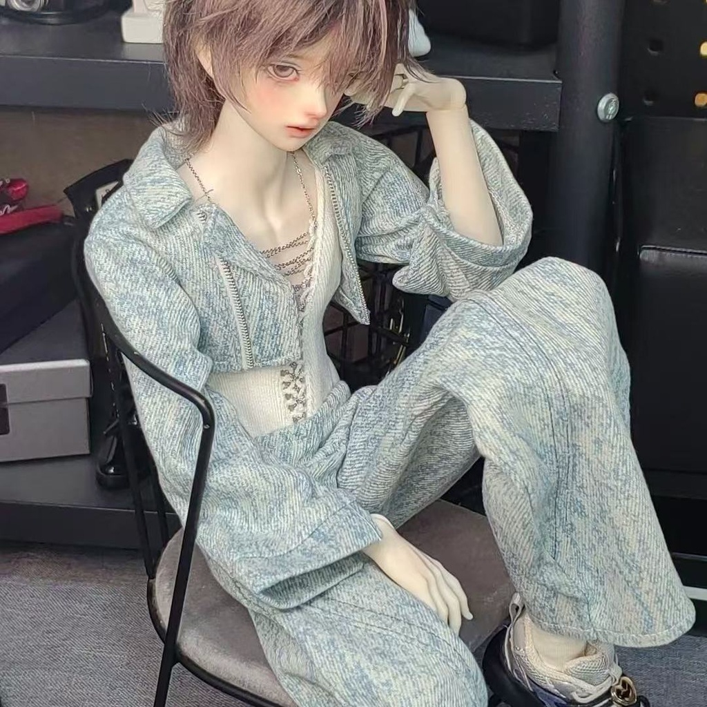 1/4ドール服 デニムジャケット ワイドパンツセット Vネックボディスーツインナー