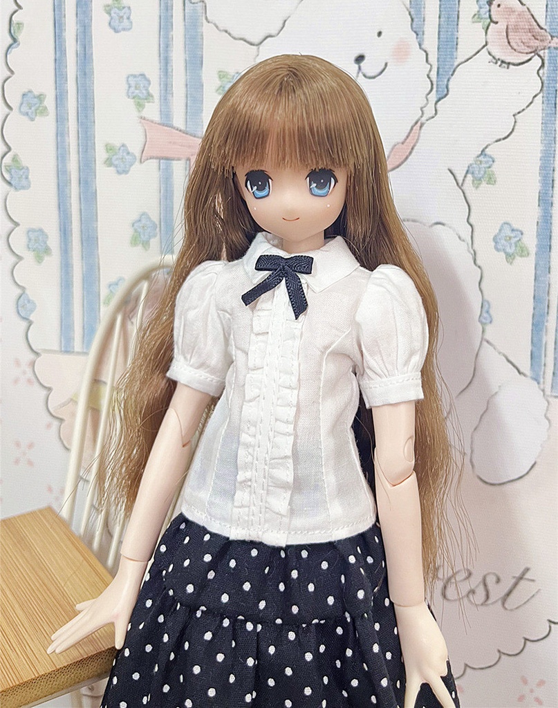 1/6ドール服 ドット柄スカート 半袖シャツ Azone OB24 オビツ24 ピュアニーモ M ドール服