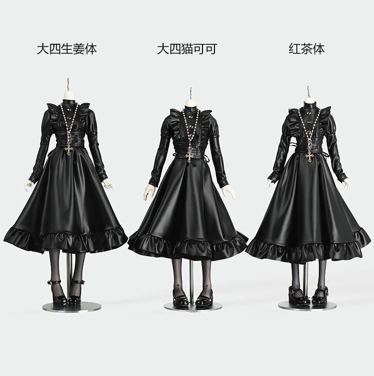 1/4ドール服　PUメイド服　ワンピース　5点セット