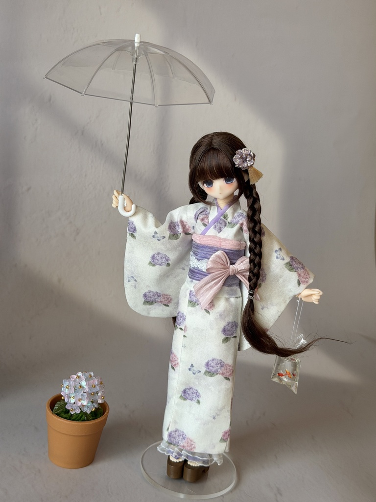 1/6ドール服 浴衣 金魚 紫陽花柄 Azone 6点セット OB24 OB22 オビツ24 ピュアニーモ M ピュアニーモ S OB26