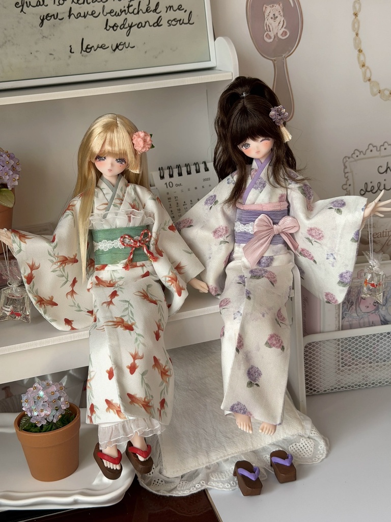 1/6ドール服 浴衣 金魚 紫陽花柄 Azone 6点セット OB24 OB22 オビツ24 ピュアニーモ M ピュアニーモ S OB26