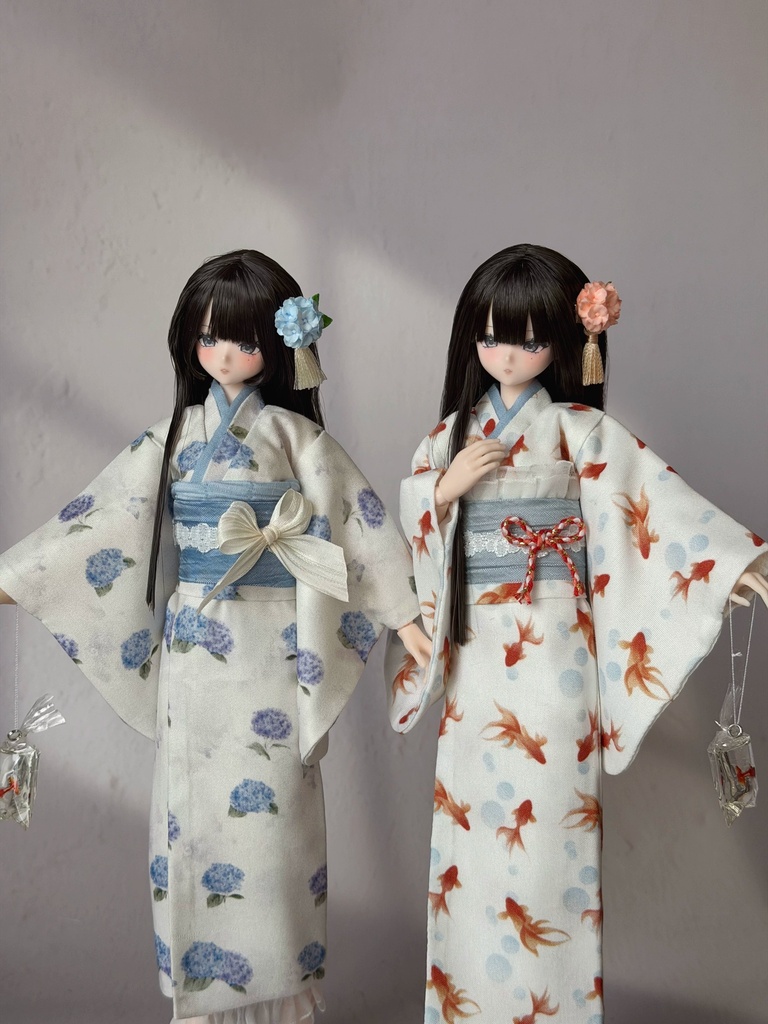 1/6ドール服 浴衣 金魚 紫陽花柄 Azone 6点セット OB24 OB22 オビツ24 ピュアニーモ M ピュアニーモ S OB26