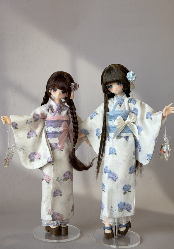 1/6ドール服 浴衣 金魚 紫陽花柄 Azone 6点セット OB24 OB22 オビツ24 ピュアニーモ M ピュアニーモ S OB26