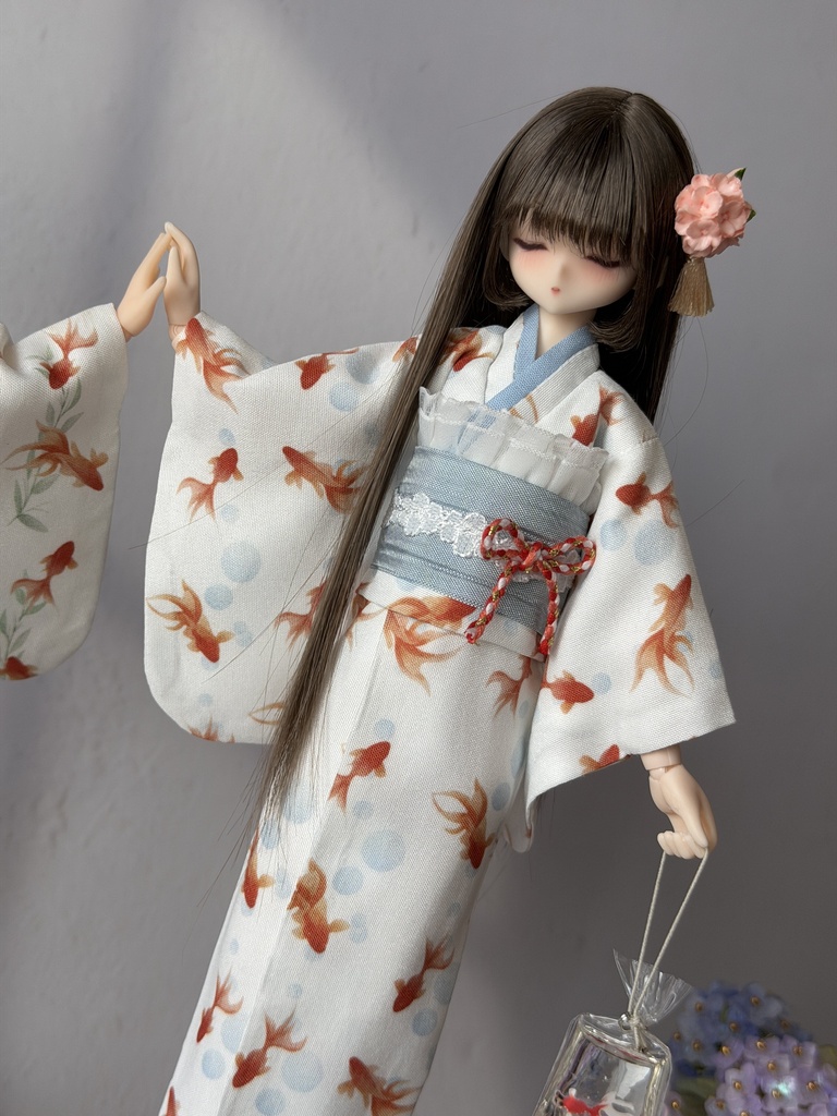 1/6ドール服 浴衣 金魚 紫陽花柄 Azone 6点セット OB24 OB22 オビツ24 ピュアニーモ M ピュアニーモ S OB26