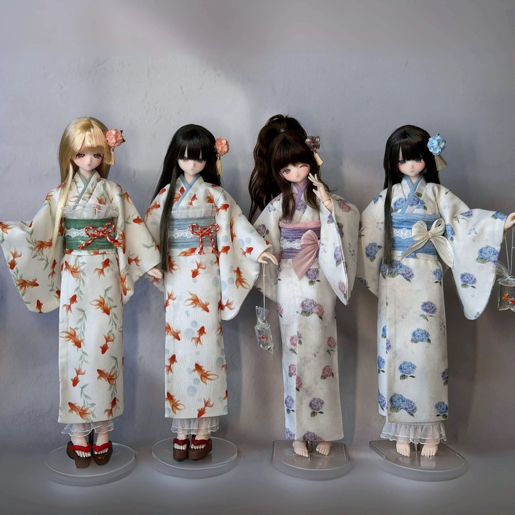 1/6ドール服　浴衣　金魚　紫陽花柄　Azone　6点セット　OB24　OB22　オビツ24　ピュアニーモ M　ピュアニーモ S　OB26