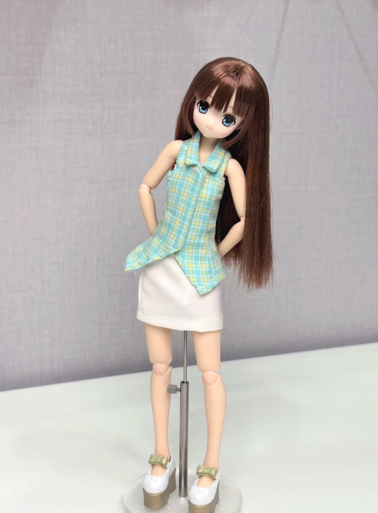 1/6ドール服 ノースリーブバックオープンシャツ Azone OB24 OB22 オビツ24 ピュアニーモ M ピュアニーモ S