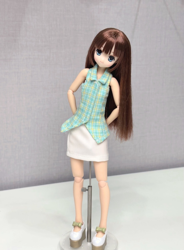 1/6ドール服 ノースリーブバックオープンシャツ Azone OB24 OB22 オビツ24 ピュアニーモ M ピュアニーモ S