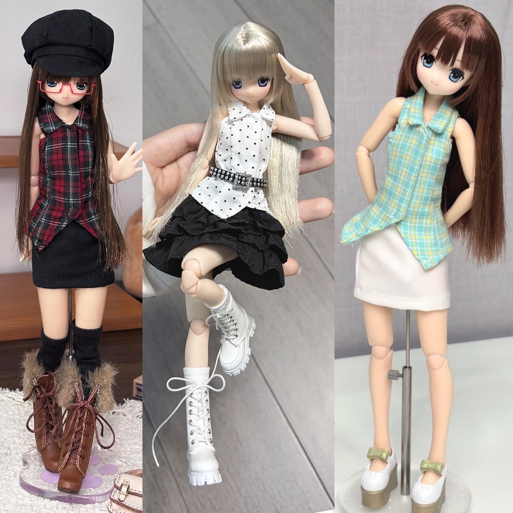 1/6ドール服 ノースリーブバックオープンシャツ Azone OB24 OB22 オビツ24 ピュアニーモ M ピュアニーモ S