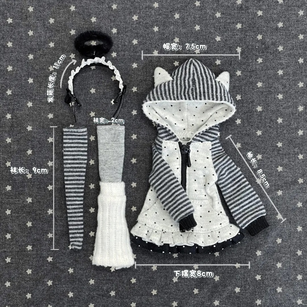 1/6ドール服 猫耳パーカー Azone OB24 OB22 オビツ24 ピュアニーモ M ピュアニーモ S