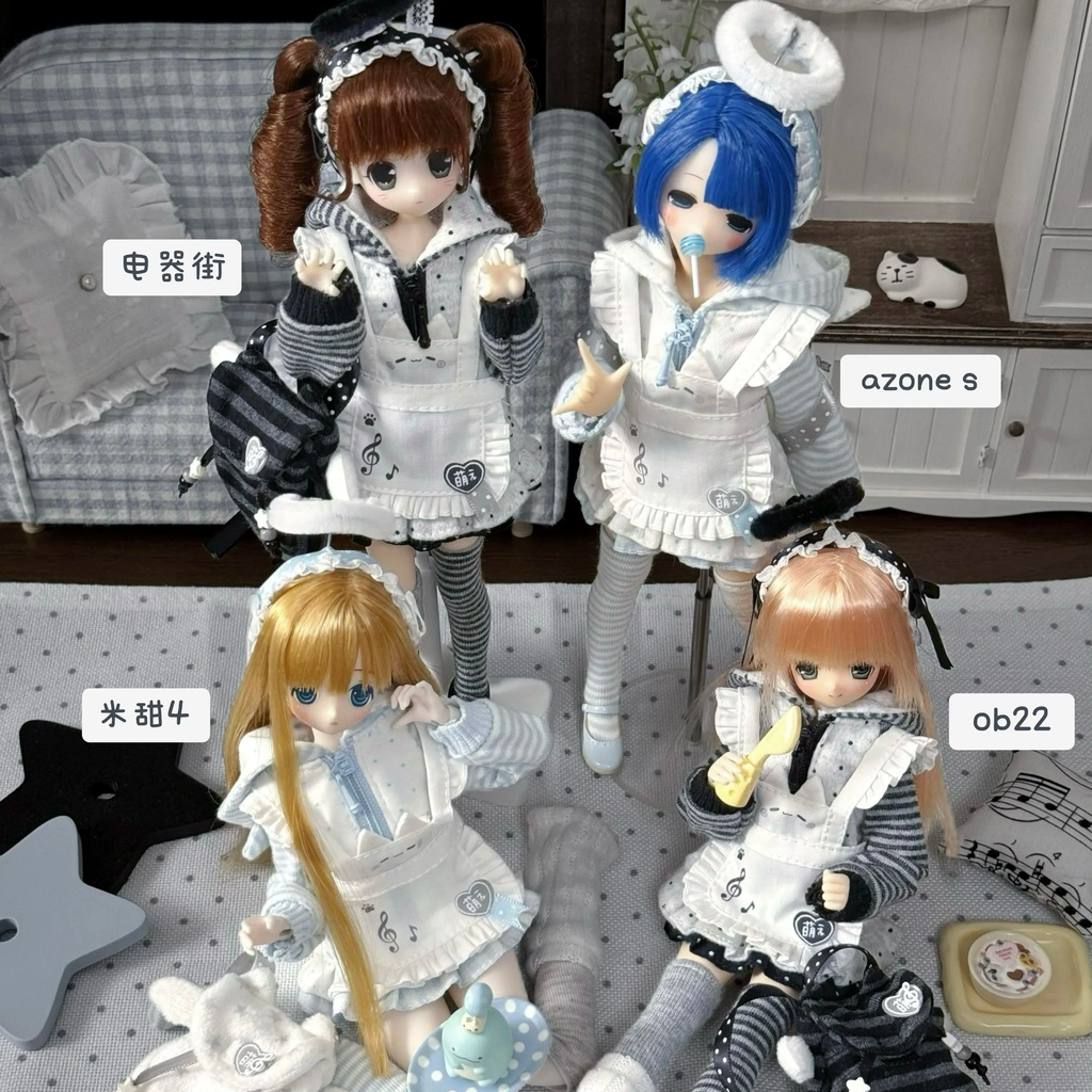 1/6ドール服 猫耳パーカー Azone OB24 OB22 オビツ24 ピュアニーモ M ピュアニーモ S