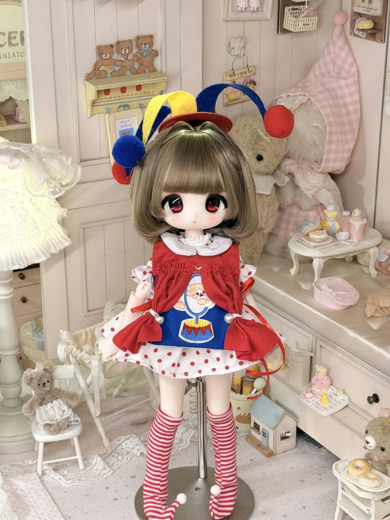 1/6ドール服　サーカス風　ピエロ　衣装セット　ドール服　ワンピース