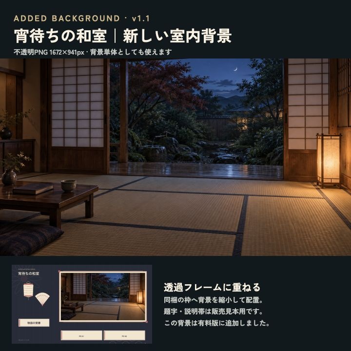 宵待ちの和室|夕暮れの庭と和室背景・TRPG部屋素材31 PNG