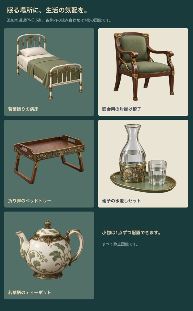 蒸気街の病院|背景6枚+小物20点+台紙・札・枠24点|全50 PNG