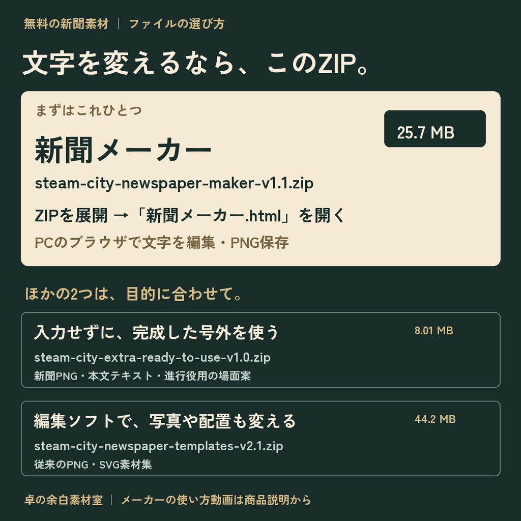 【無料】TRPG新聞メーカー|文字を変えてPNG保存|蒸気街の夕刊・号外