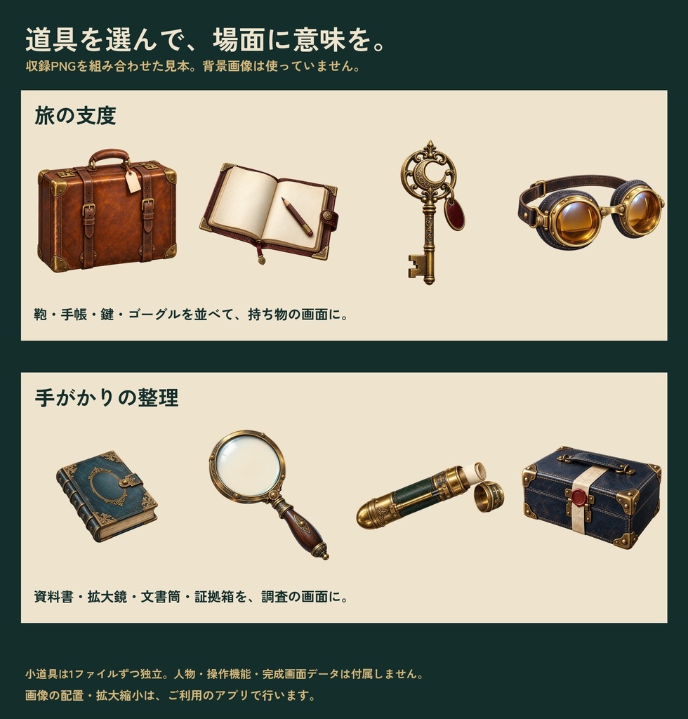 【ココフォリア・TRPG小物素材】蒸気街の小道具コレクション150|透過PNG