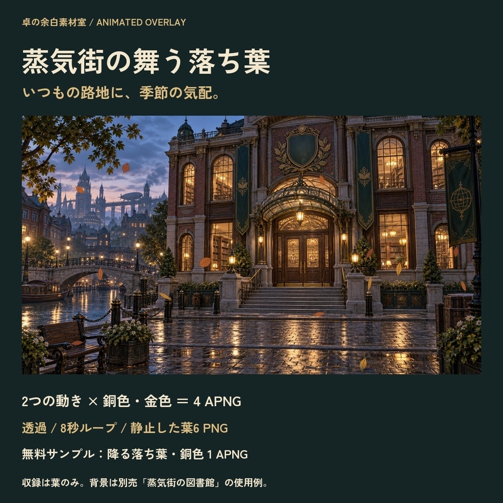 【無料あり】蒸気街の舞う落ち葉|透過APNG 4点・葉PNG 6点/ココフォリア・TRPG