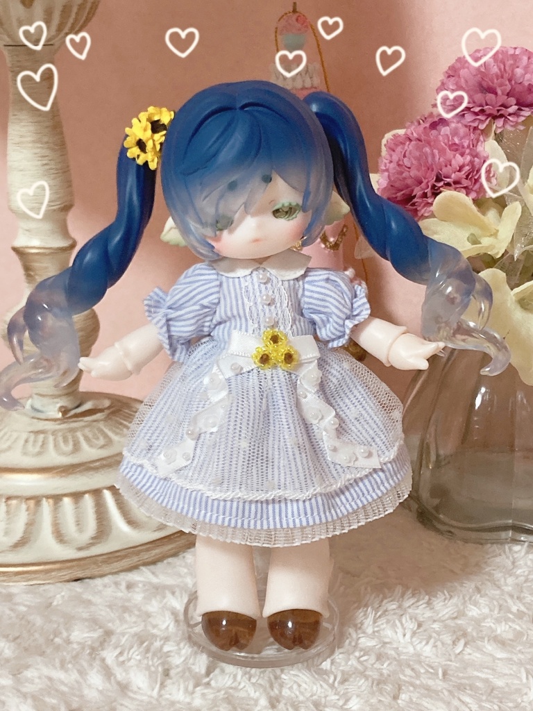 ストライプ×ひまわりワンピース(オビツ11/月飛び時間)