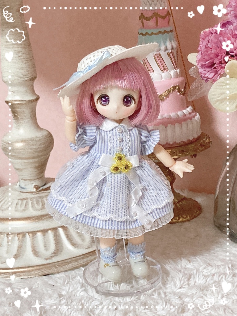 ストライプ×ひまわりワンピース(オビツ11/月飛び時間)