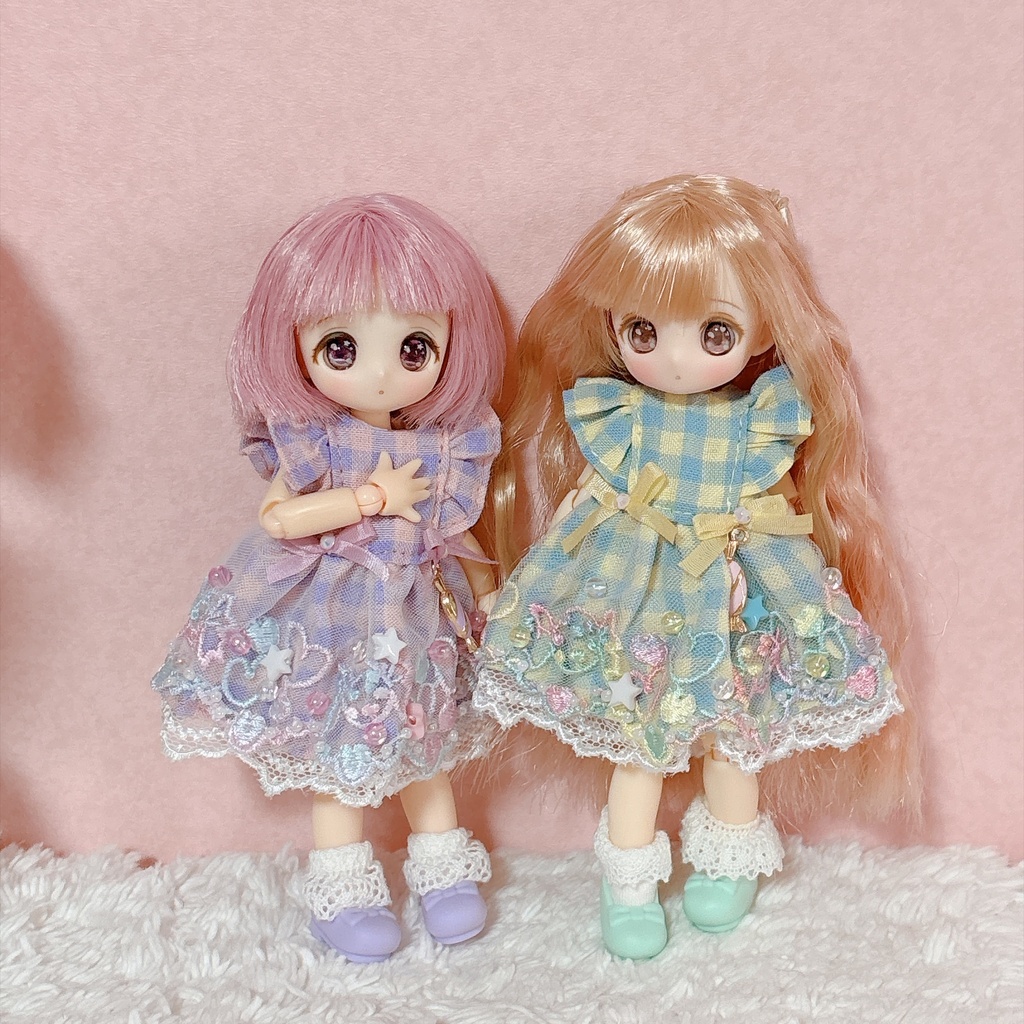 チェックワンピース(オビツ11/ピコニーモPサイズ)