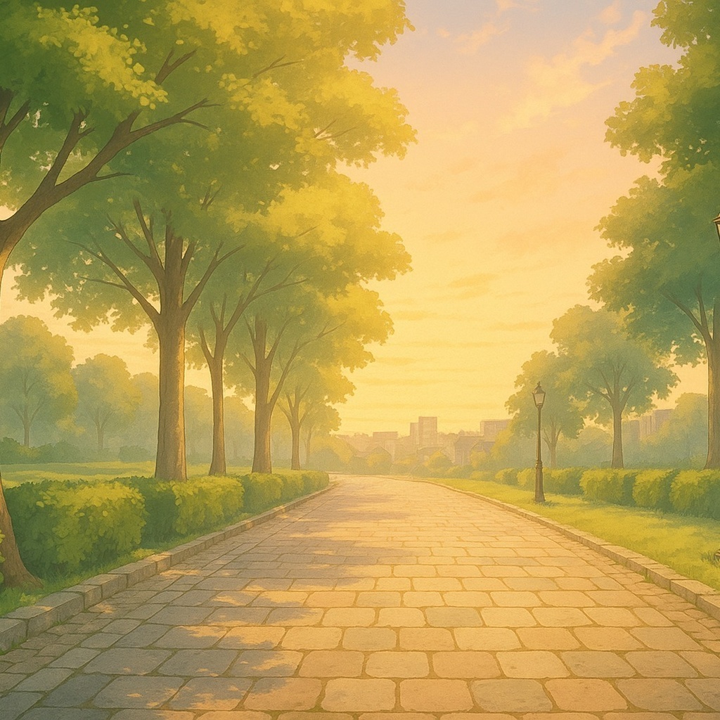 ゲーム背景パック Vol.1|公園プロムナード(朝焼け/昼/夕暮れ/夜・全5枚)