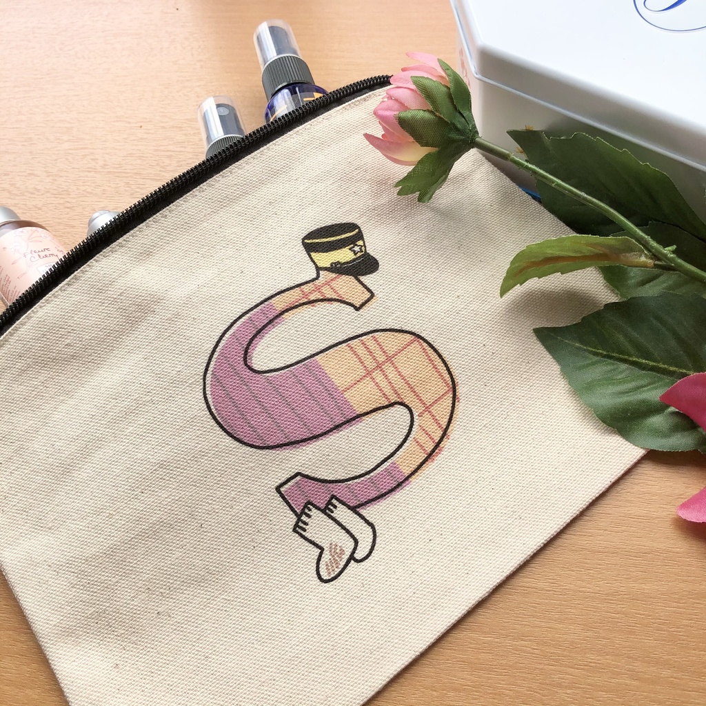 白＋杉イニシャルSキャンバスフラットポーチ