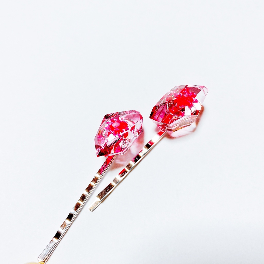 【1点もの】スターフラワー宝石カット風ヘアピン(ピンク系)