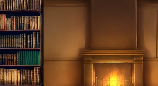 壁紙◆暖炉＆本棚