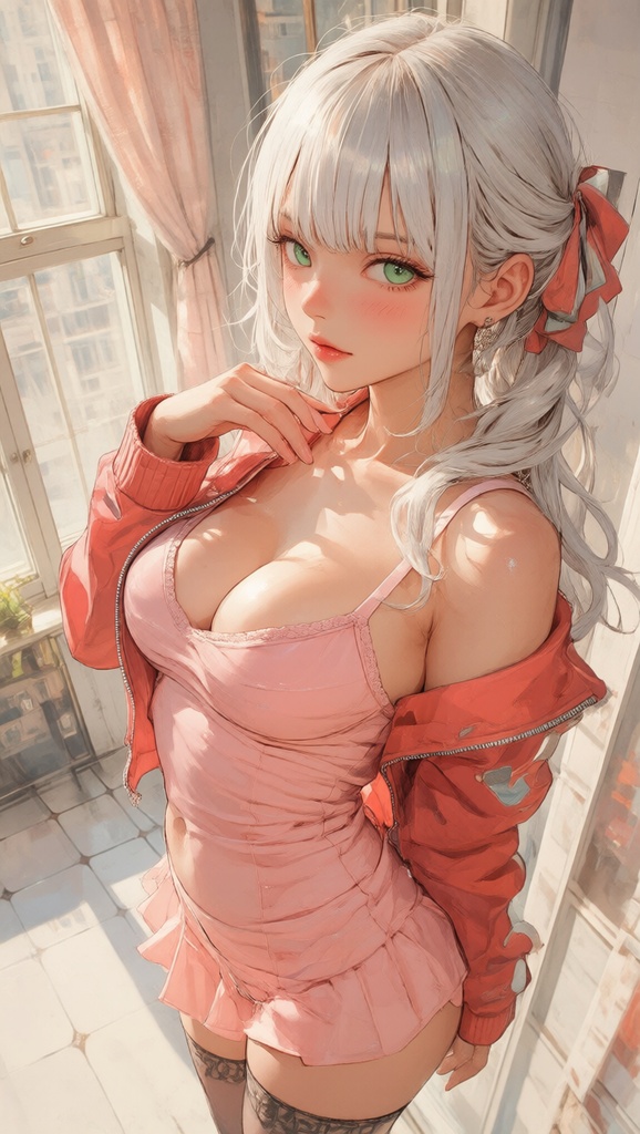 【商用OK】SNSアイコン・表紙用素材・美麗な銀髪の女の子（イラスト素材・縦長）【AI生成】
