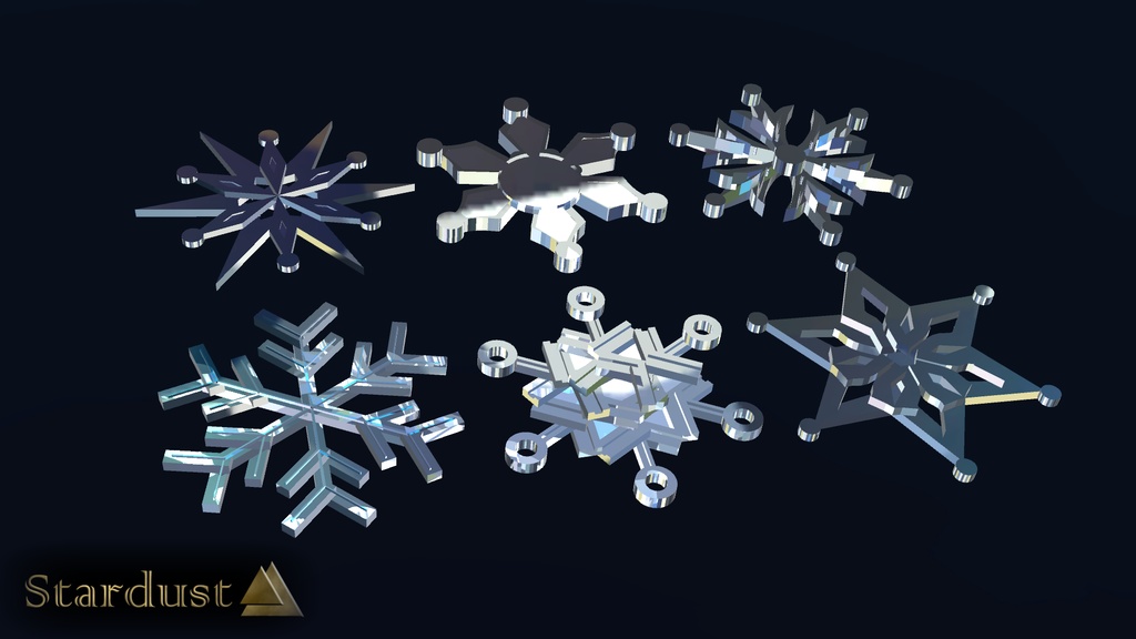 【3Dモデル】雪の結晶バッジ 6種