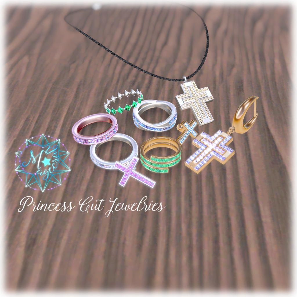 【VRChat想定】Princess Cut Jewelries【アクセサリ】